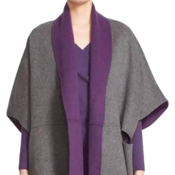 ✅#252A NWOT Armani Collezioni Purple Reversible Wool Cashmere 2 Poncho/Cape! - Picture 6 of 12